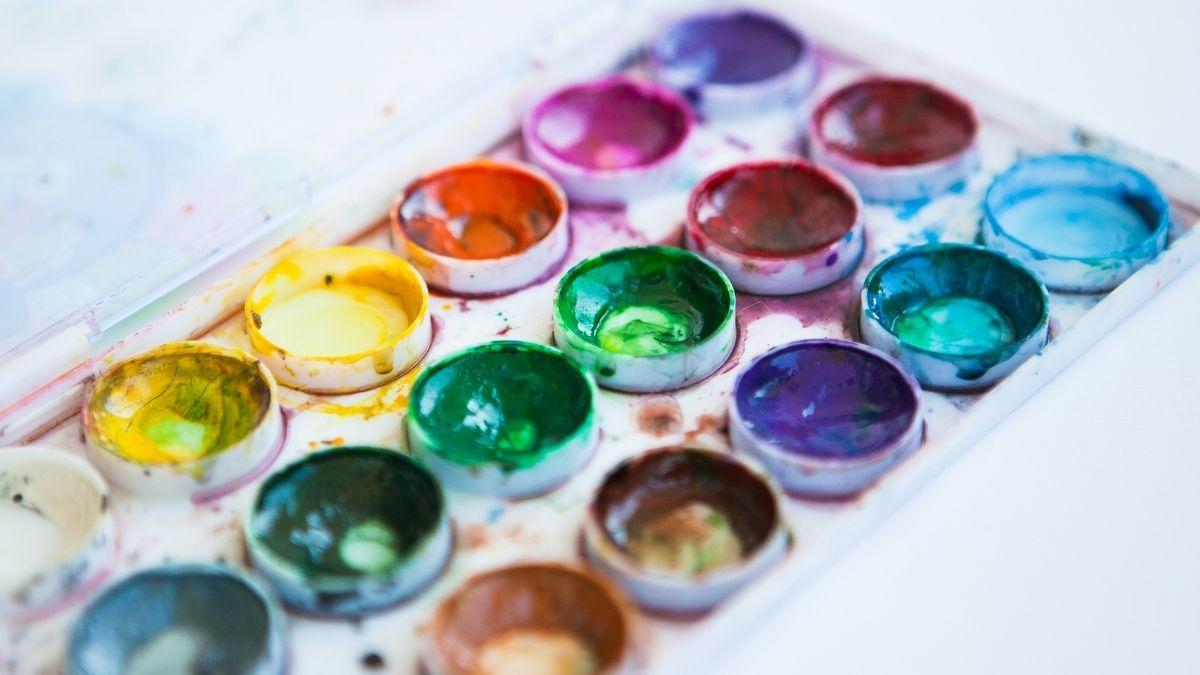 A selection of different colored watercolor paints