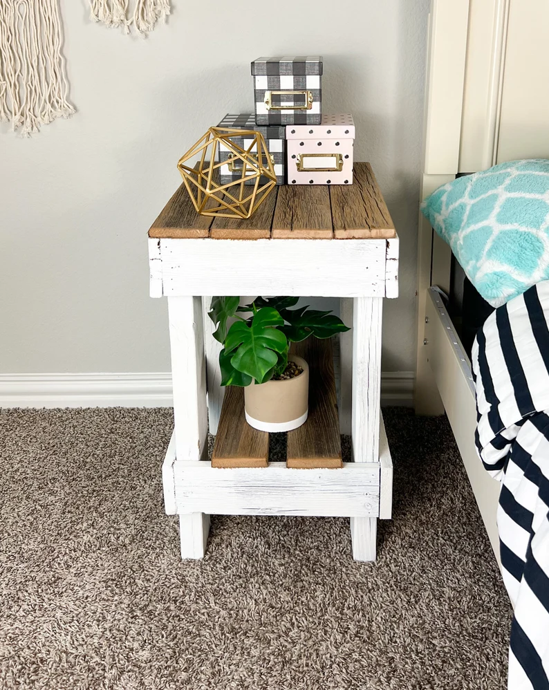 Reclaimed Wood Rustic Bedside Natural Country Charm Farmhouse Nightstand