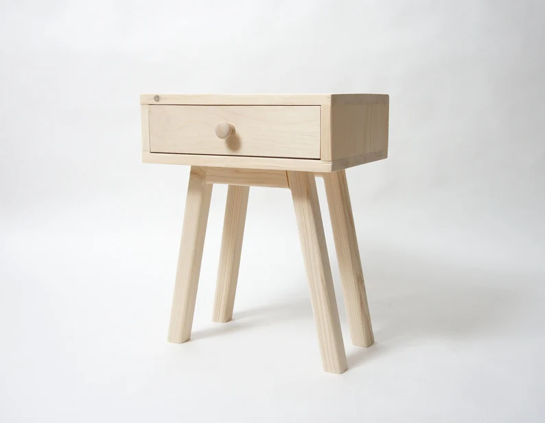 Small Wood Nightstand with Drawer - Raw Pine